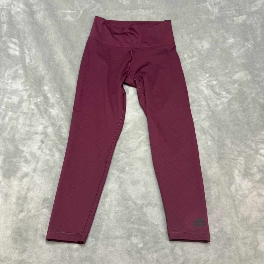 Adidas‎ Workout Leggings Women Burgundy Primegreen Athletic Athleisure Size L